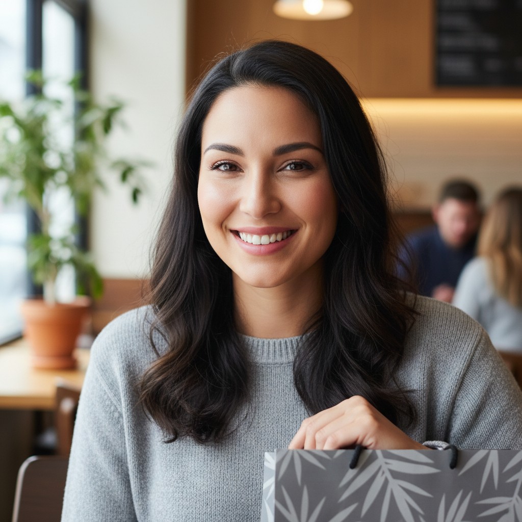 Une jeune femme avec un sac à main dans un espace public.